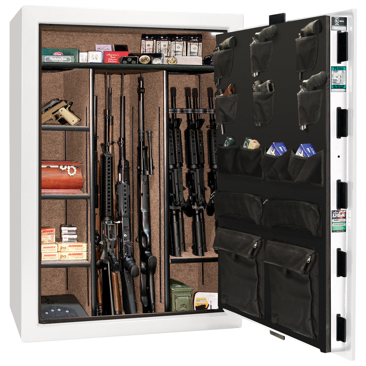 Colonial Series | Level 4 Security | 75 Minute Fire Protection | 35 | DIMENSIONS: 60.5"(H) X 42”(W) X 22"(D*) | White Gloss Brass | Electronic Lock - open